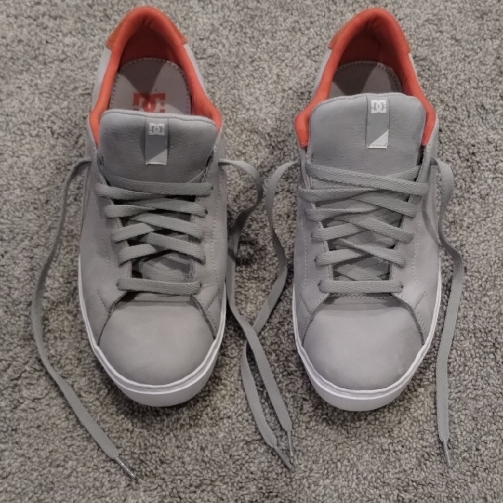 Size 12 DC Gray and Red Low-Top Sneakers Suede